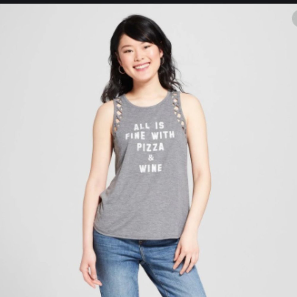 All is Fine With Pizza & Wine Lattice Graphic Tank
